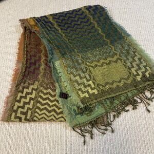 Asian Eye 100% Wool Scarf Wrap 72 x13" Multicolored Print